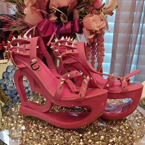 Pink Studded Women's Platform Sandals